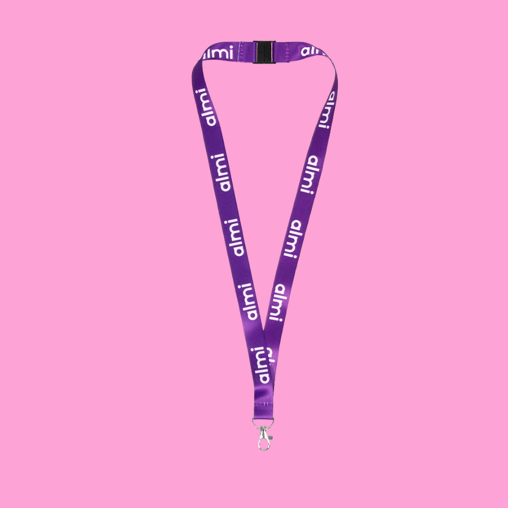 Lila nyckelband med Almi-logga